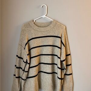 Aerie neutral Stripe Crewneck Sweater - Beige with Black Stripes